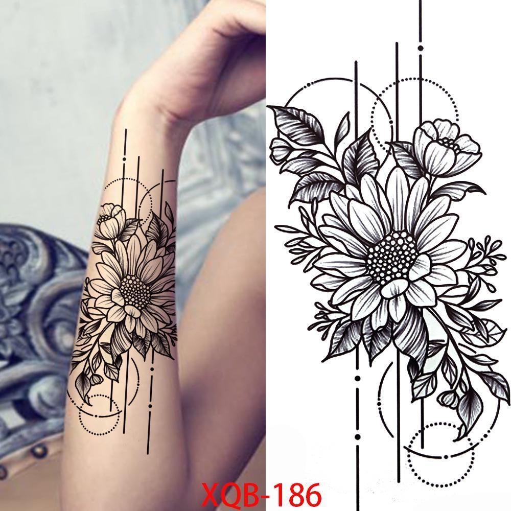NEW 1 PC 210*114MM Cherry Blossom Fake Temporary Tattoo For Women Girl Watercolor Rose Flower Tattoos Flora Branch Chest Back Tatoo Paper Stickers