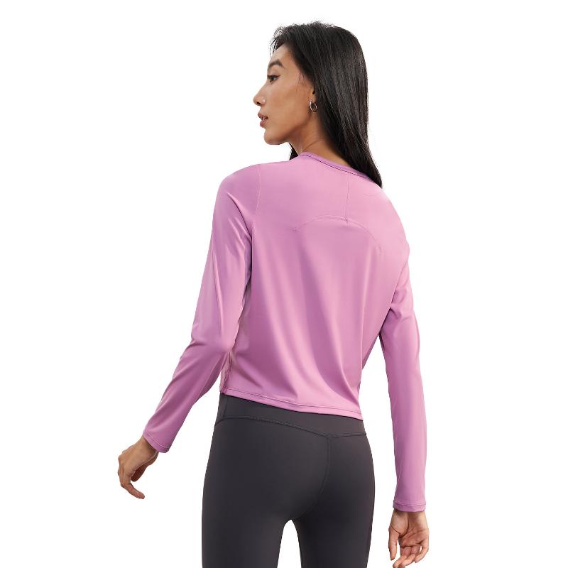 Осенне-зимняя одежда телесного цвета для йоги с длинным рукавом и коротким круглым вырезом, одежда для фитнеса, для отдыха на открытом воздухе, свободные спортивные топы