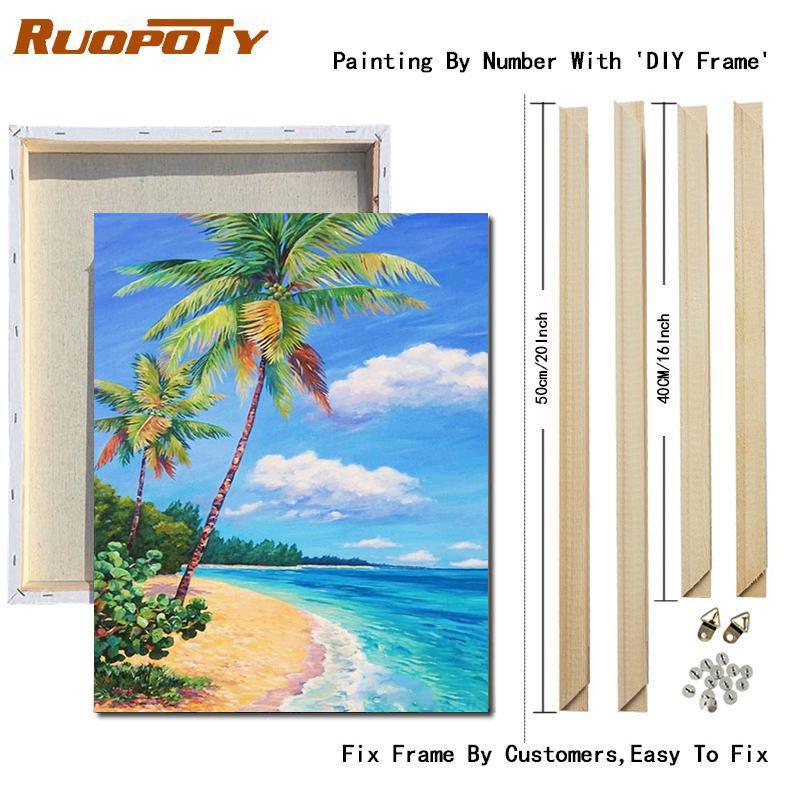 RUOPOTY Painting By Numbers Beach Drawing On Canvas Pictures By Number Handpainted Seascape Kits Home Decoration