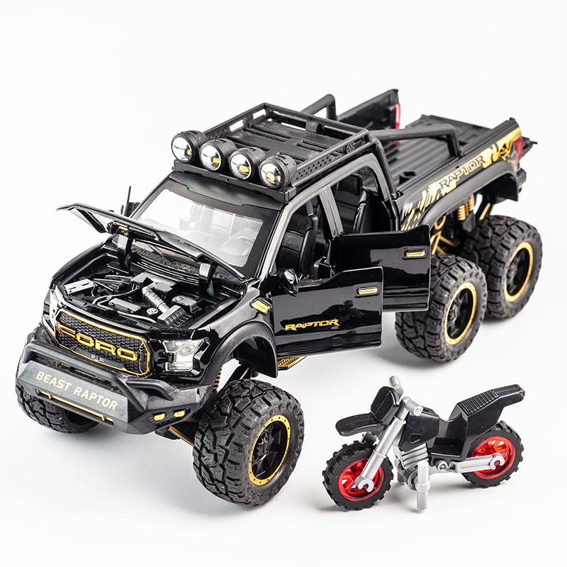 SSOO2 1:28 Ford Raptor F150 Alloy Diecast Car Model With With Sound Light Pull Back Car Toys For Children Xmas Gifts