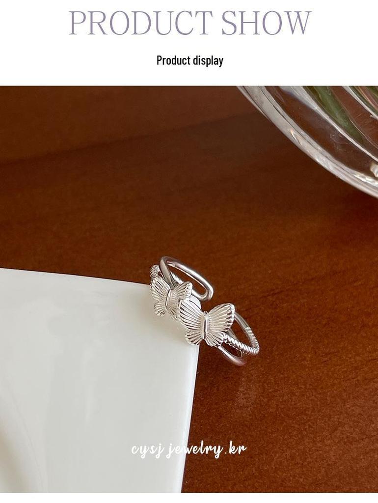 Cuiyan S925 Silver Double Butterfly Open Ring - Korean Style Jewelry for Women