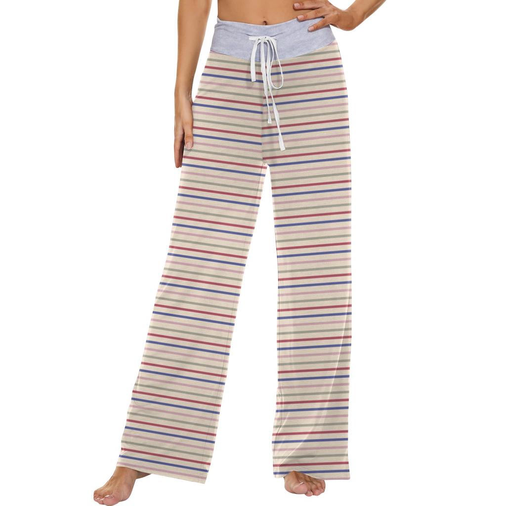 Женские модные повседневные удобные пижамные штаны с принтом в полоску, широкие брюки на шнурке