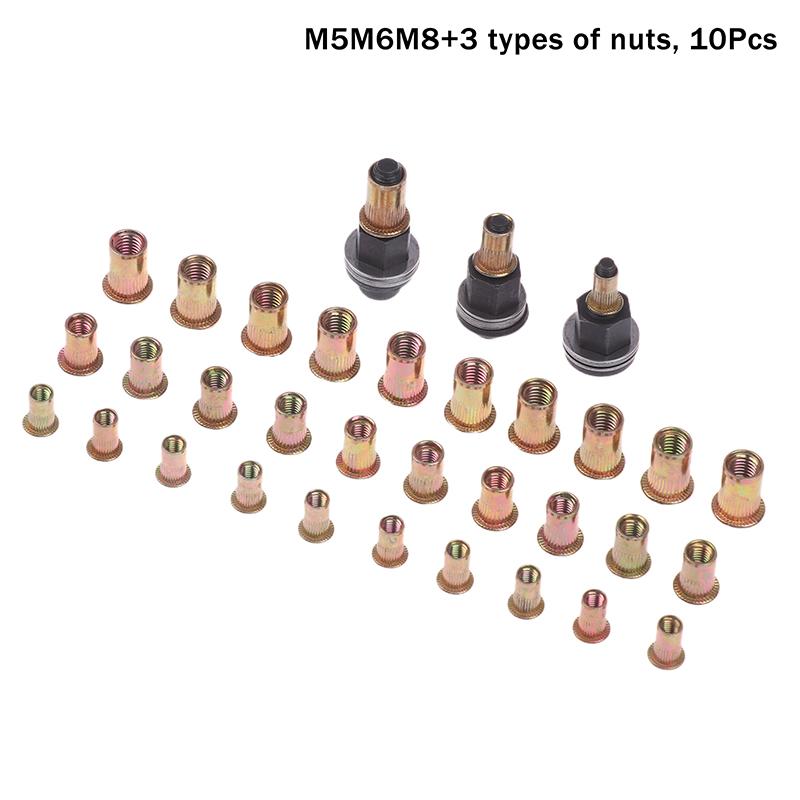 Набор ручного инструмента для заклепочных гаек 10 шт., ручной заклепочник с насадками для гаек M3-12 для самостоятельного ремонта и установки, простой в использовании аксессуар