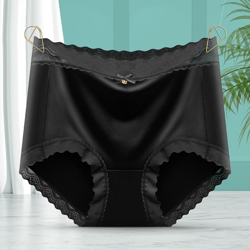 Sexy Underwear for Women Lace Edge Medium High Waist Satin Panites Comfortable Plus Size No Trace Silk Antibacterial Crotch Triangle Underwear