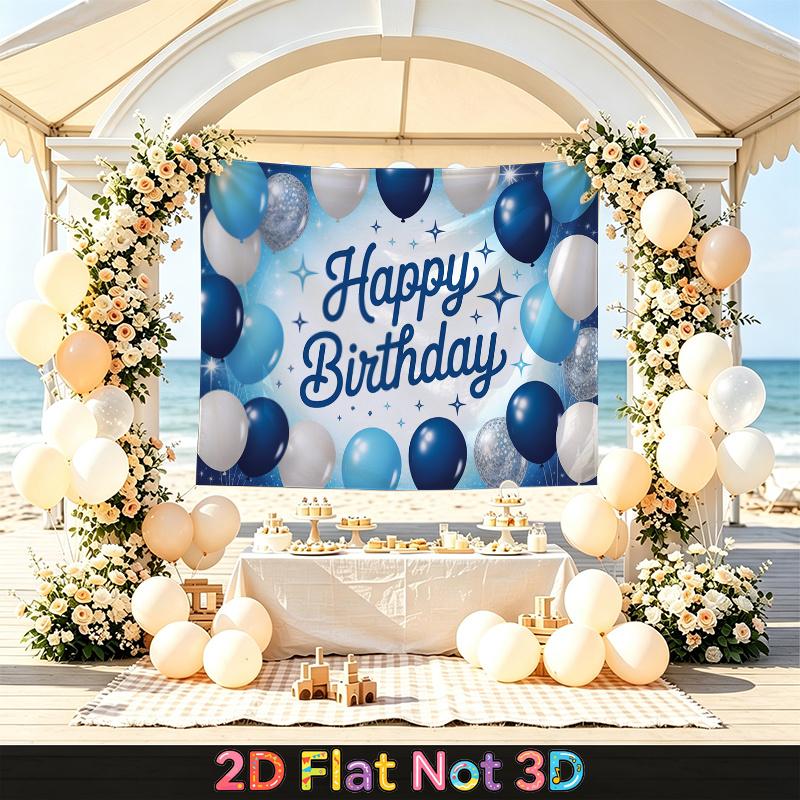 Party Backdrop Happy Birthday Birthday Blue Silver Photo Booth Background Front Door Decor