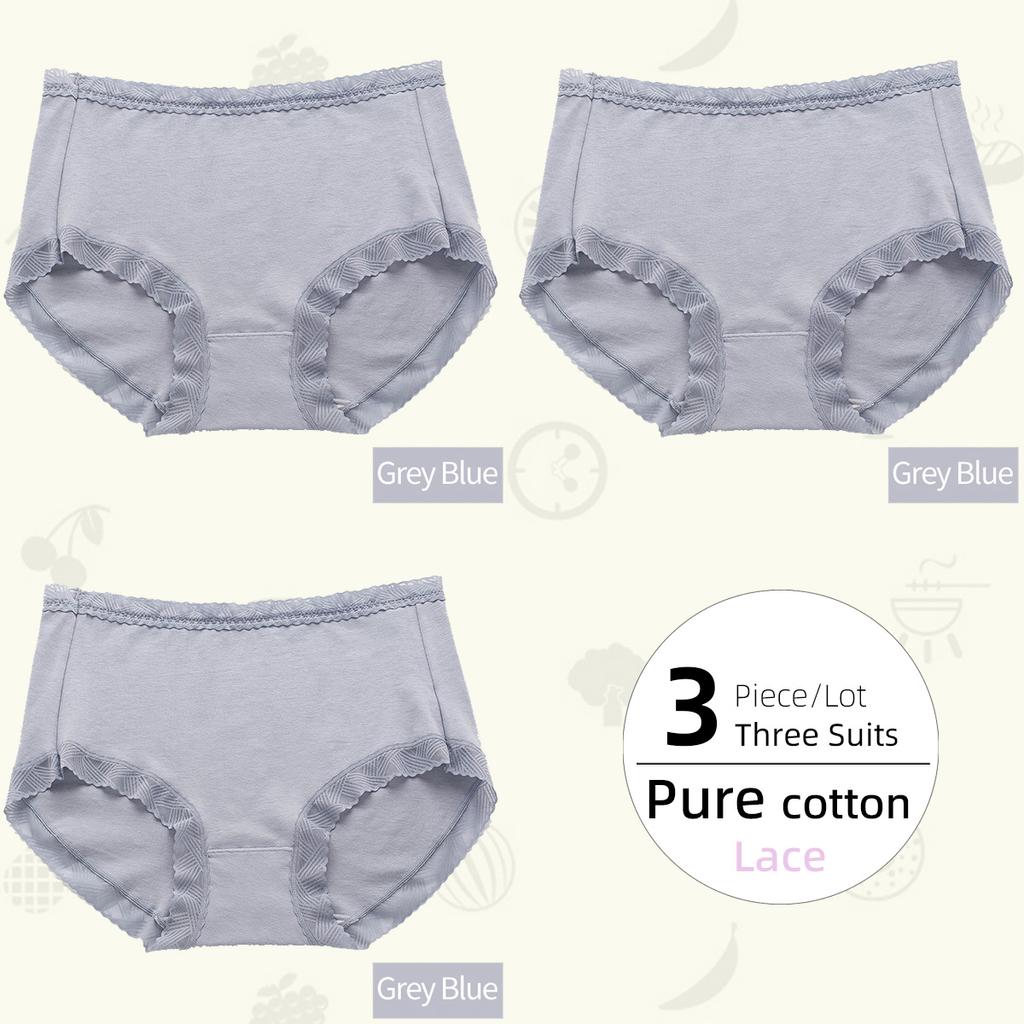 3Pieces/Lot Plus Size Comfortable Pure Cotton Women's Panties Lace Edge Cotton Crotch Panties Underwear Briefs