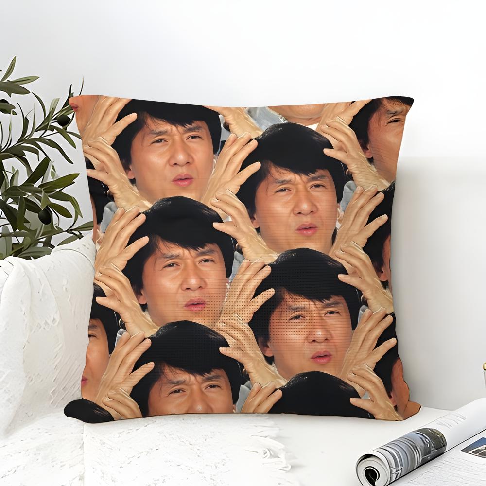 Cool kung fu Jackie Chan Pillow Case Cotton Linen Fabric Square Zipper Pillowcase Home Decorative Living Room