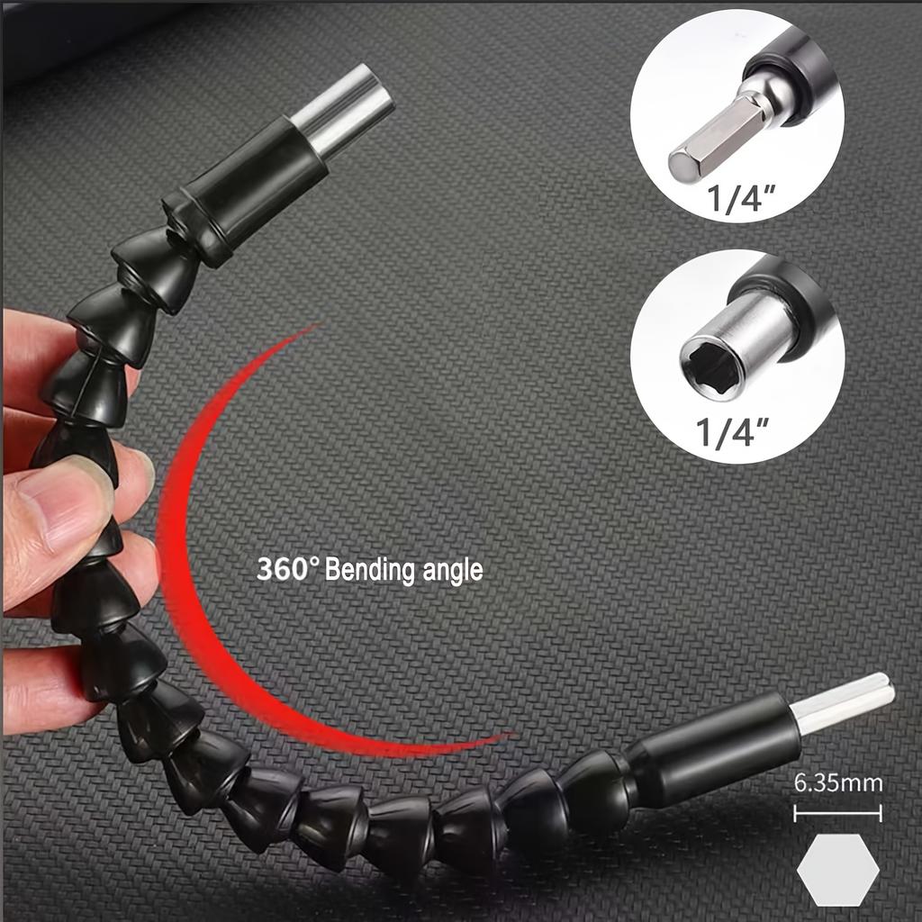 360-Degree Rotation Flexible Drill Bit Holder - High Carbon Steel, Hexagonal Head, Durable Black Coil Cable, Ideal for Drilling and Rotating Tools,