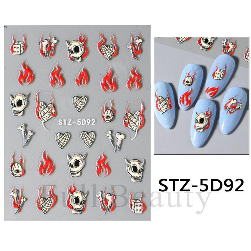 New nail art stickers embossed 5D three-dimensional Halloween cartoon bow ghost-shaped spider web nail stickers