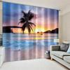 3D Natural Beach Sea Tree Palm Leaf Sunset Modern 2 Pieces Free ShippingThin Window Curtain for Bedroom Living Room Home Decor