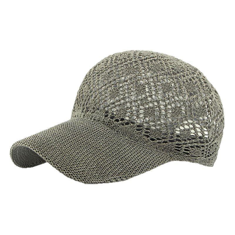 Women Summer Knit Crochet Mesh Baseball Cap Breathable Hollow Out Peaked Hat Shiny Lurex Thread Sparkly Sun Visor Cap