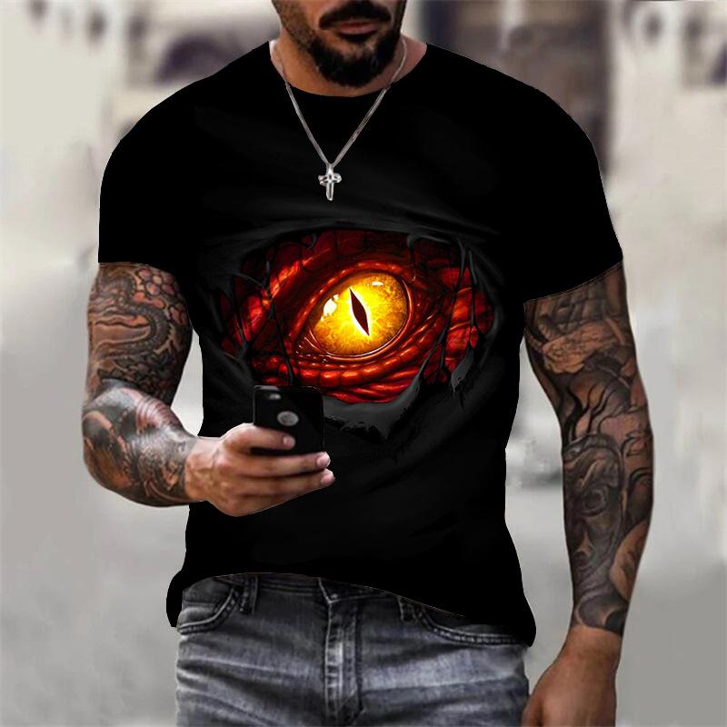 Футболка с 3D принтом Fire Eye для мужчин и женщин, повседневная летняя футболка с животными, мужские свободные топы с круглым вырезом и короткими рукавами, дышащие парные футболки