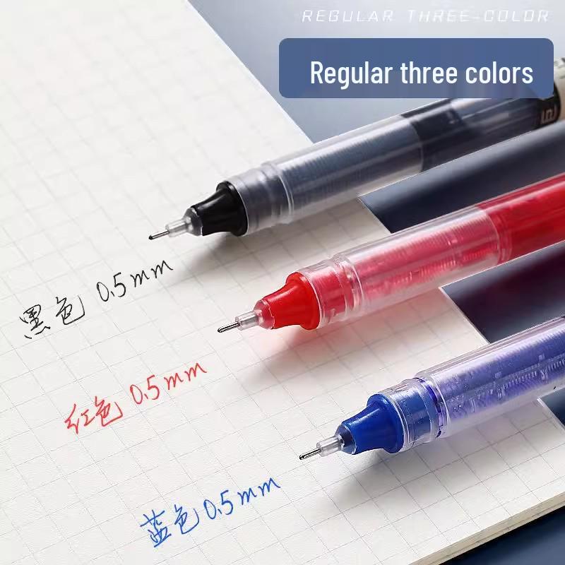 High-Capacity Quick-Drying Rollerball Pen - Black, Red, Blue, Full Needle Tip for Students and Office.