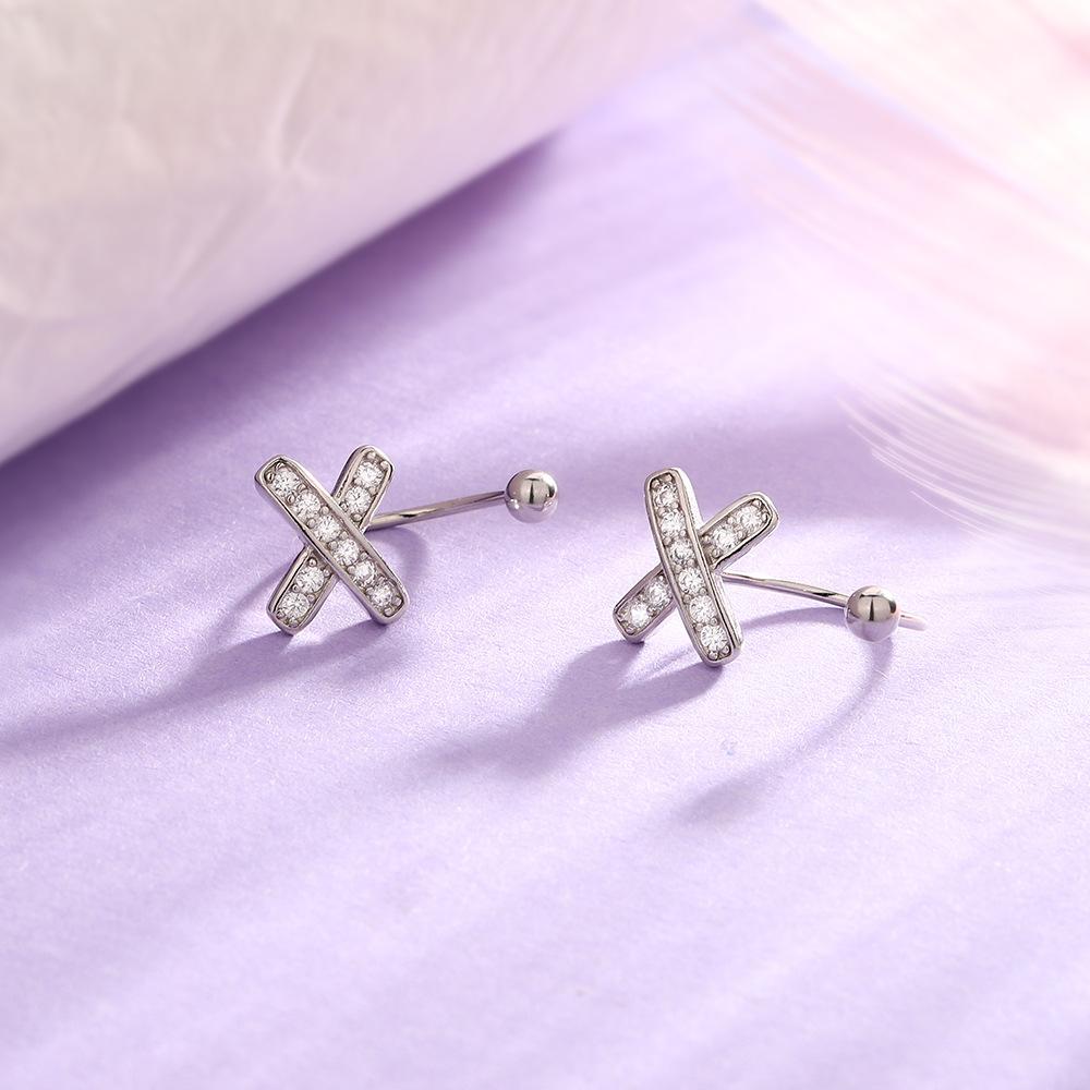 Cross Zircon Screw Earrings Women'S Compact Versatile Commuter Wind Inlaid Zircon X Letter Interwoven Earrings