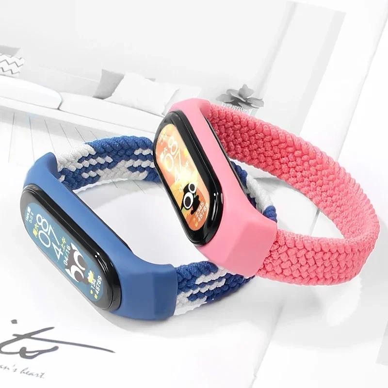 Браслет для Xiaomi Mi band 6 7 Ремешок Нейлоновый плетеный solo loop pulseira браслет Miband5 Ремешок на запястье ремешок Mi band 5 4 3 6 correa