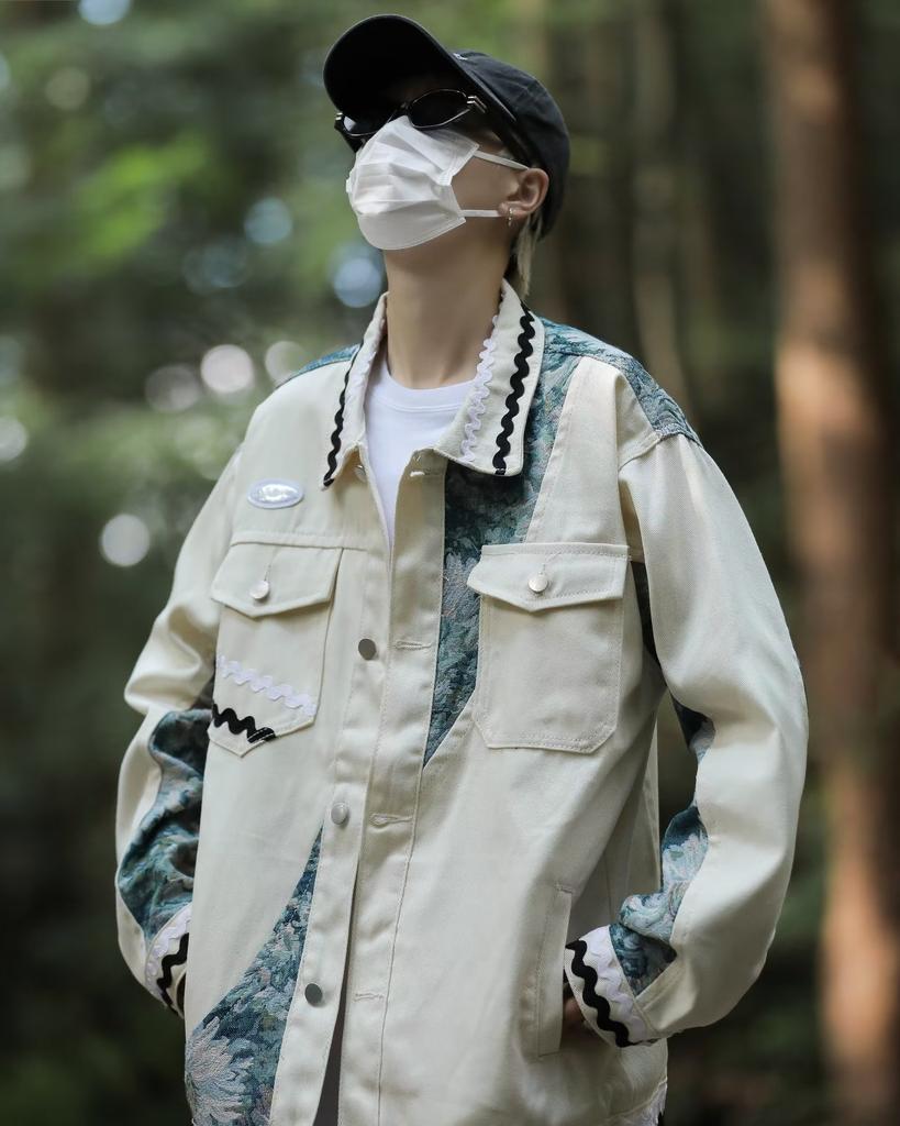 American Trendy Brand Ethnic Style Splicing Tooling Jacket Men'S Couple Loose Lapel Jacket Guochao Baseball Uniform Men'S