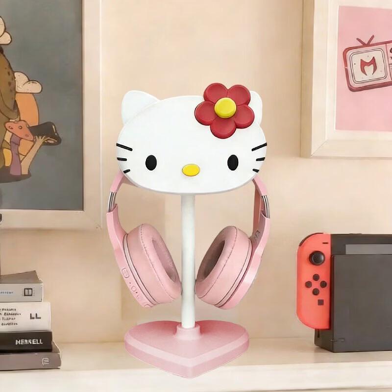 Розовый держатель для наушников Hello Kitty с основанием в виде сердца