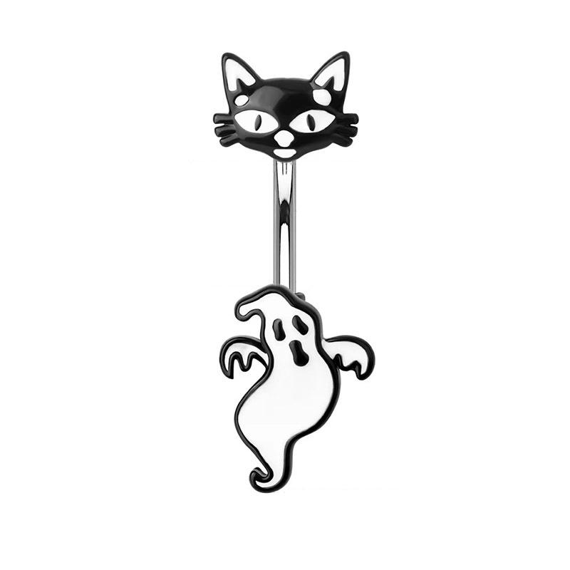 Punk Halloween Stainless Steel Belly Button Ring For Women Girl Personalized Bat Ghost Skeleton Navel Ring Body Piercing Jewelry