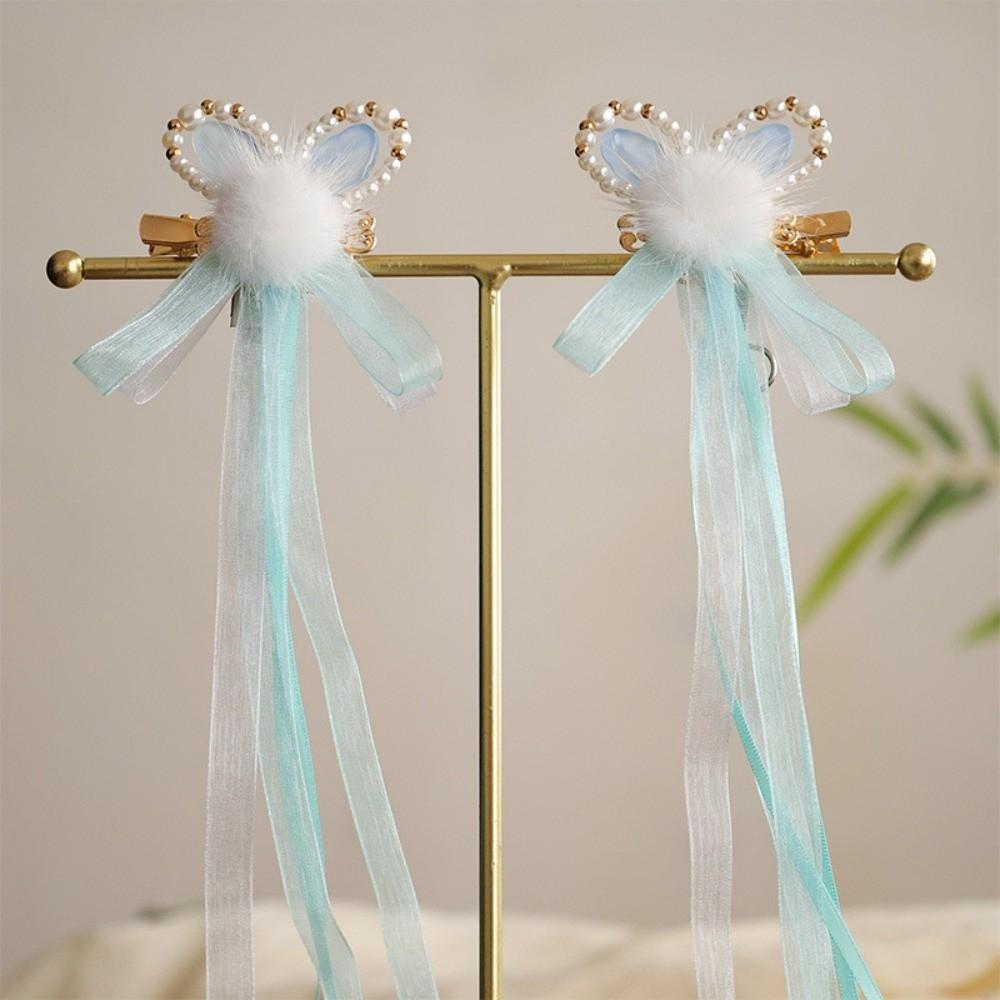 1 Pair Pair Pack Hanfu Hairwear Handmade Chinese Hairpins Bunny Hair Clips Stage Dance