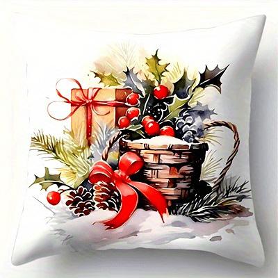 Home Decor Christmas-Themed Floral & Decorative Pillow Covers Pattern Cushion Cover Suitable For Sofa Bedroom Car Pillow Cover