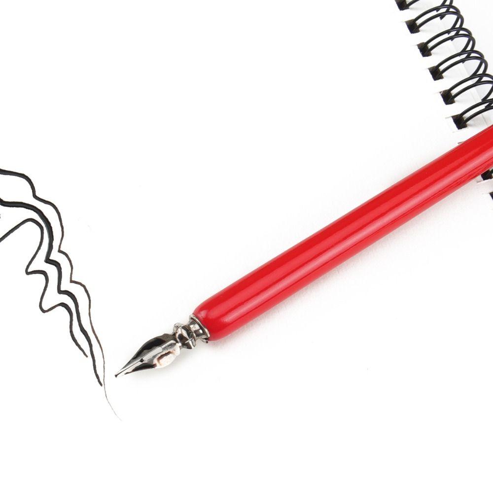 1pcs Stainless Steel Tip Calligraphy Pen Wooden Rod Signature Pen Multi-functional Dip Pen Students