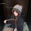 Autumn Winter 2025 New Woolen Hat Women Hepburn Style Striped Spliced Belt Thickened Warm Knitted Ear Protection Hat