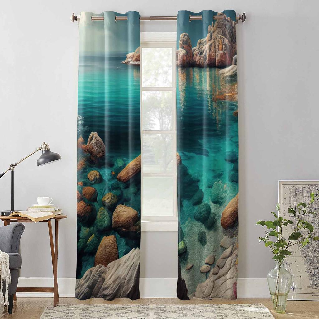 Летние пейзажные оконные шторы с океаном для гостиной, роскошные занавески для спальни, кухонные шторы, шторы