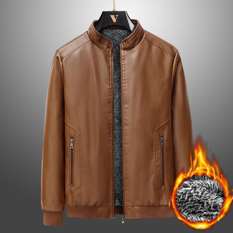 Мужская кожаная куртка в стиле business casual со стойкой, простая мужская куртка, универсальная куртка в корейском стиле, модная куртка высокого качества
