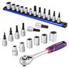 WORKPRO Socket Wrench Drive Ratchet Hex Ratchet Rotation Direction Quick Release Socket Bit Socket H3 H4 H5 H6 H8 Auto Car Socket Holder Included Set,