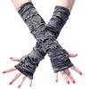 1 Pair Thumbhole Design Long Halloween Fingerless Gloves Casual Ripped Holes Decor Adult Cosplay Gloves Punk Style Arm Sleeves