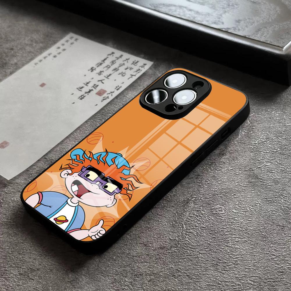 Чехол для телефона для iPhone 17 Pro Max 14 Pro 15 12 11 13 Mini X XR XS 16 Plus SE Стеклянная крышка Мальчик и Девочка Rugrats Чаки