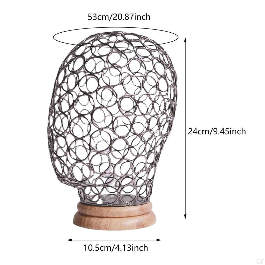 Hat Display Stand, Metal Hollow Mannequin Head with Wooden Base Wig Holder Stand for Caps,