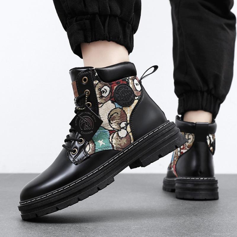 Мужские ботинки 2024 года, модная повседневная обувь с вышивкой и высоким берцем, нескользящие ботинки на платформе, трендовая обувь для отдыха на открытом воздухе Chaussure Homme