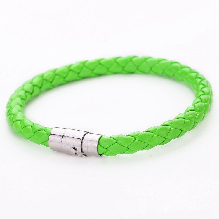Unisex Women Men Genuine Braided Leather Steel Magnetic Clasp Bracelet Bangle