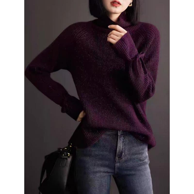 Women's Designer Purple High-Neck Sweater: Unique Knitwear for 2025 Autumn/Winter Collection