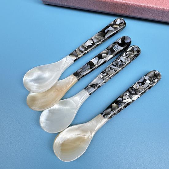 Ложка для мороженого с акриловой ручкой Элегантная чайная ложка из натуральной морской раковины