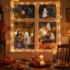 Indoor Outdoor Halloween Decor 2Pcs Watercolor Static Window Clings, Ghost Witch Pumpkin Black Cat Bat Decals, No-Glue Clings Removable Glass