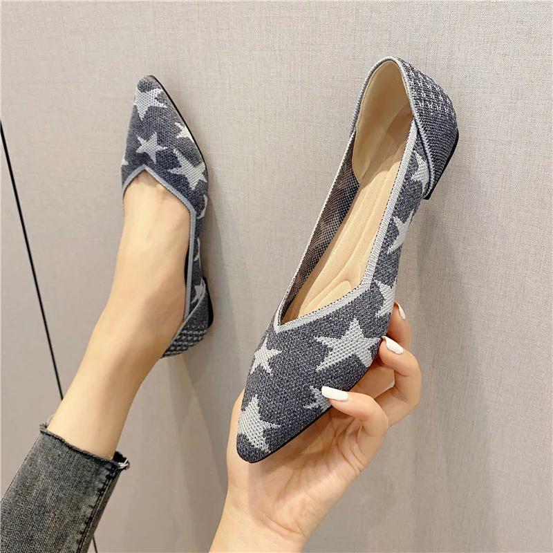 Женская весна 2025 года, новые туфли на плоской подошве, модные осенние женские вязаные остроносые удобные туфли на резиновой подошве, фирменная обувь Zapatos Mujer