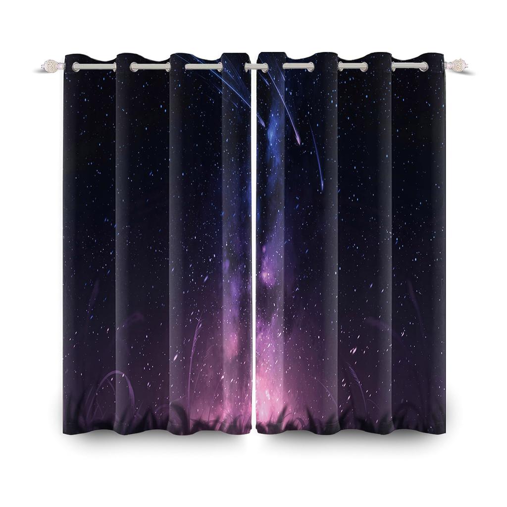 2pcs/set Universe Blue Purple Aurora Window Curtain Outer Space Nebula Home Bedroom Bar Decor Blackout Polyester Fabric Curtains