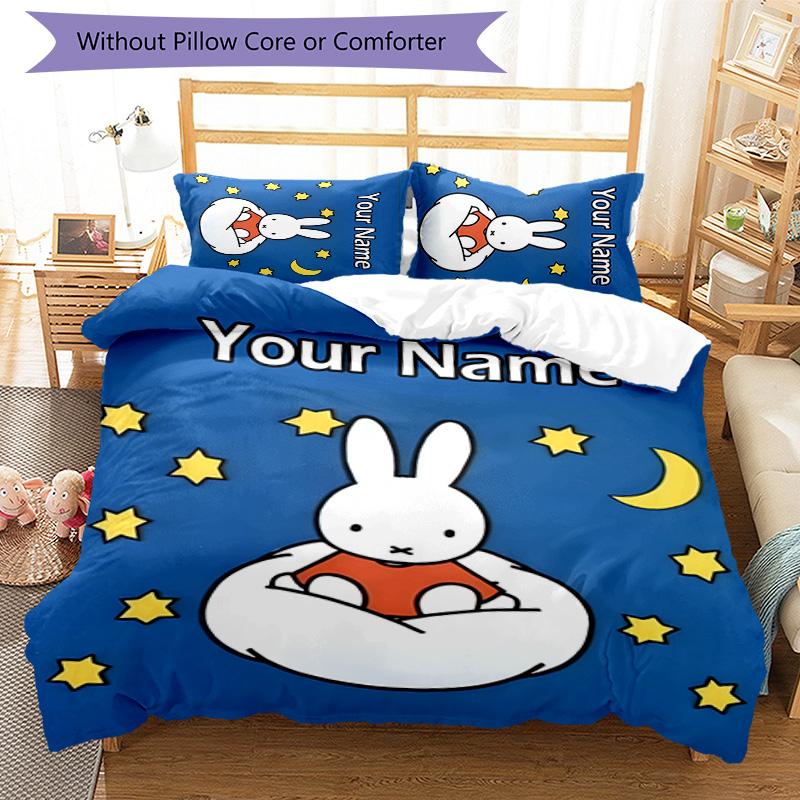 3pcs Miffy3 Cover Set - Personalized Name, HD Printed Bedding with 1 Cover and 2 Pillowcases - Perfect for Home Decor, Easy Care
