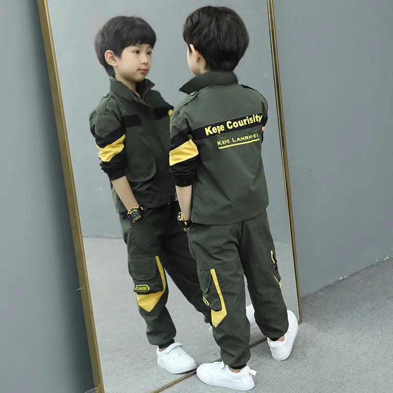 Весна Осень Костюмы для мальчиков Пальто + Брюки 2 шт./Компл. Детская Подростковая Верхняя одежда Спортивный Школьный Костюм