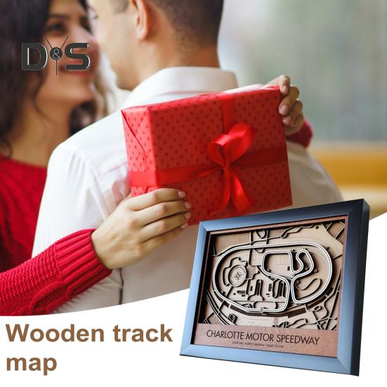 3D деревянная карта трассы гоночного трека настенное искусство декор гоночный трек макет в черной рамке подарок для любителей гонок офис или домашний дисплей