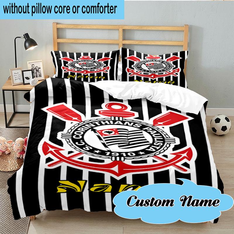 3PCS Custom Name Corinthians Team Crest Bedding Set, Including 1pc Duvet Cover And 2pcs Pillowcases, Suitable for dorms and bedrooms Gift