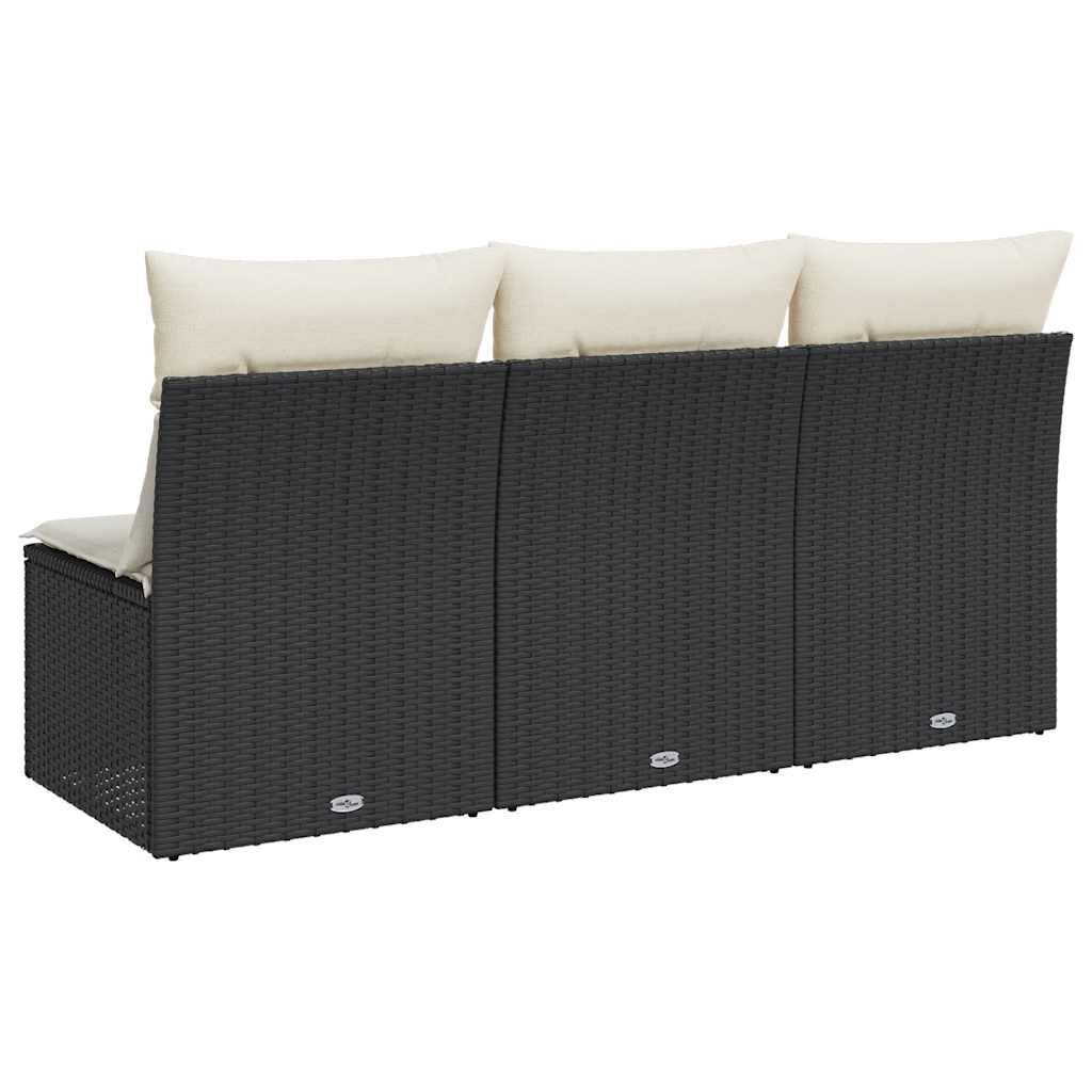 Vidaxl Sofa Ogrodowa Z Poduszkami, 3-Osobowa, Czarna, Polirattan