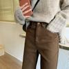 Осенние коричневые прямые джинсовые винтажные узкие офисные женские джинсы, женские брюки с высокой талией, большие размеры, женские брюки