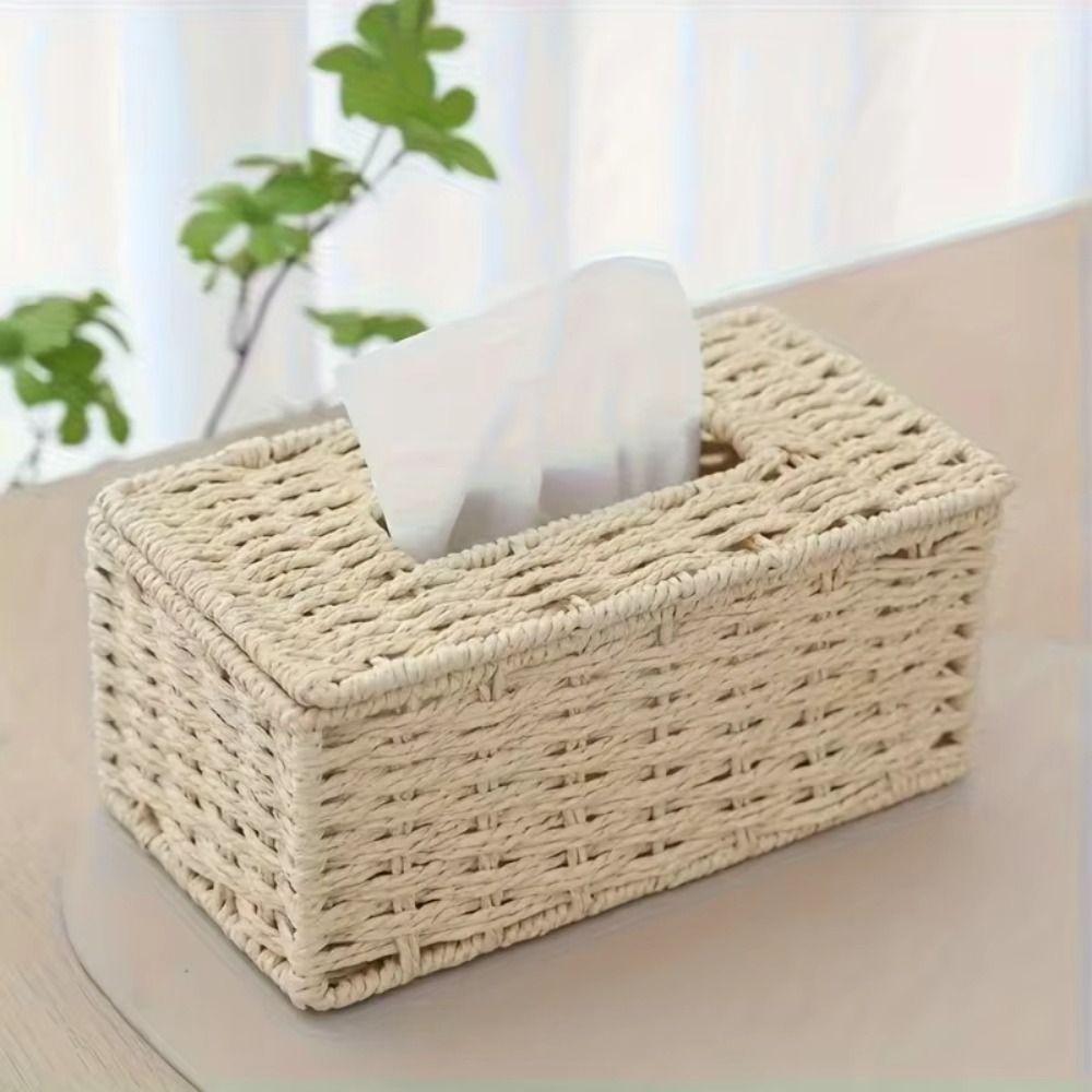 Handmade Imitation Rattan Tissue Case Decoration Tissue Paper Container Living Room