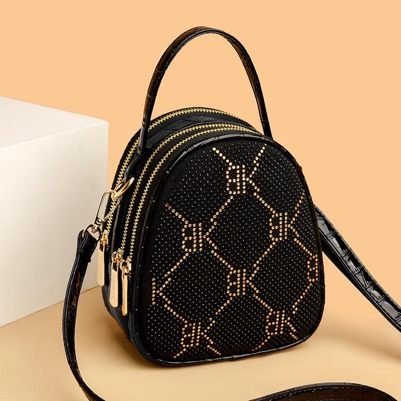Роскошные женские сумки через плечо со стразами, новые черные женские сумки из искусственной кожи, маленькие женские сумки, модный дизайн, дорожный кошелек для телефона