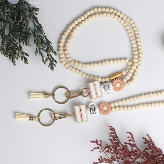 Деревянный шнурок Yousheng для удостоверения личности, ремешок для учителя с держателем удостоверения личности, брелок в стиле бохо, шнурок с бусинами, подвеска из натурального дерева