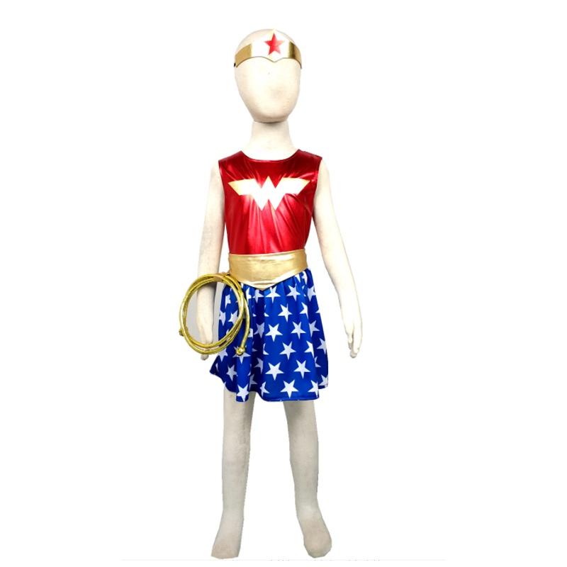 Stretch Cotton Wonder Woman Dress With Bow Accent For Toddlers
