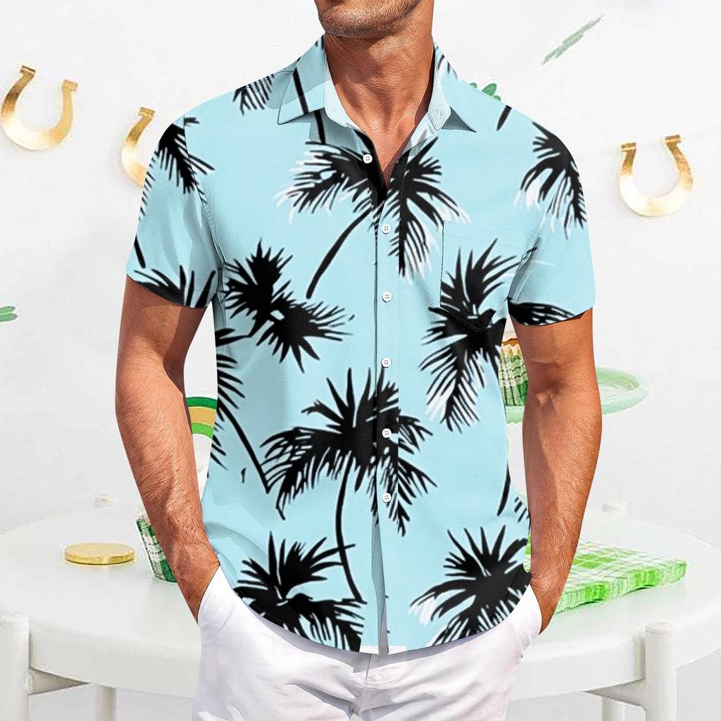 Мужская повседневная рубашка с короткими рукавами, облегающая, стильная, с гавайским принтом